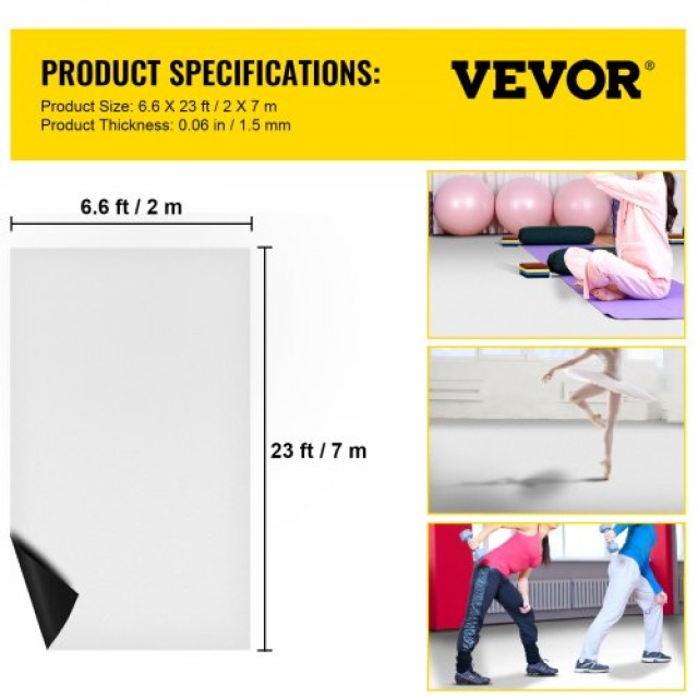 VEVOR  Φορητό Δάπεδο Χορού PVC 6.6x23ft, Μαύρο/Λευκό, Αντιολισθητικό  PVCDBBS2MX7M00001V0