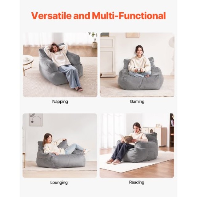 VEVOR Πολυθρόνα Bean Bag με Μπράτσα για Ενήλικες, Γκρι Βελούδο FSYXCRDDY45448AWFV0