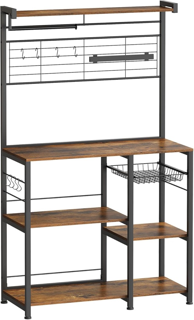 VASAGLE Ραφιέρα Κουζίνας 90x42x167cm με Μαγνητική Λωρίδα και Κρεμάσ...