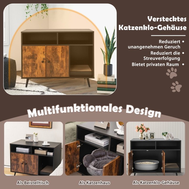 Costway  Ξύλινο Ντουλάπι Γάτας  90 x 50 x 70 εκ. με Χώρο για Αμμοδόχο και Αποθηκευτικούς Χώρους PV10244
