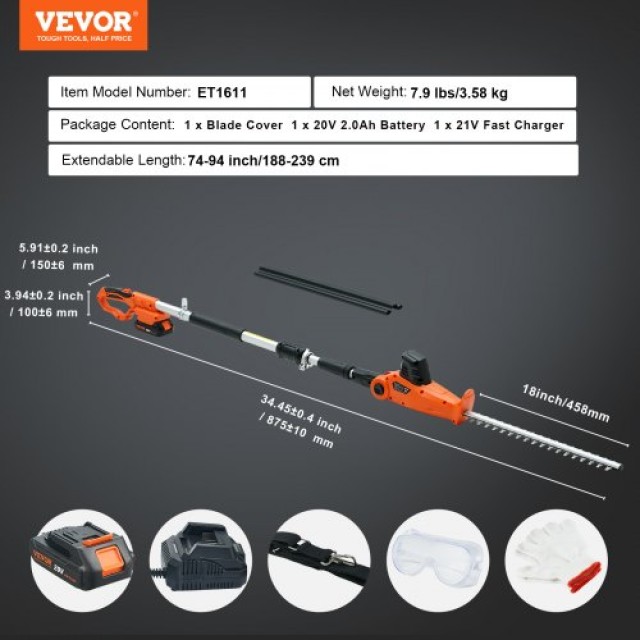 VEVOR 20V Ασύρματο Τηλεσκοπικό Ψαλίδι Μπορντούρας 18  WXLLJYCYCGZBD...