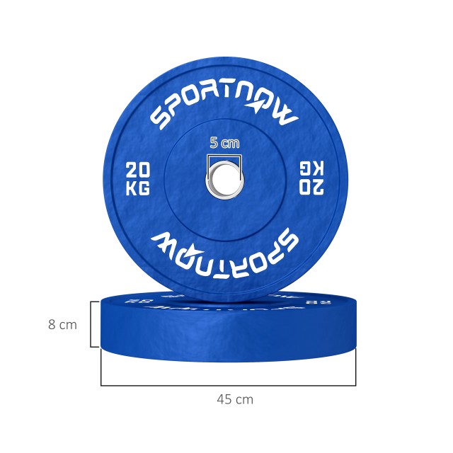 SPORTNOW  Σετ 2 Δίσκοι Βάρους 20kg από Καουτσούκ με Τρύπα 2/5 cm για Μπάρες και Μονόζυγα, Μπλε  A91-376V01BU