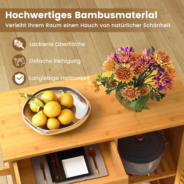 Costway Φυσικός Μπαμπού Τροχήλατος Κουζίνας με Συρτάρι και Ράφια KC...