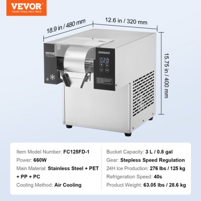 VEVOR  Εμπορική Μηχανή Πάγου Snowflake 276LBS/24H Ανοξείδωτη για Παγωτό  FLXNBJFLLEDPOLJG2V2