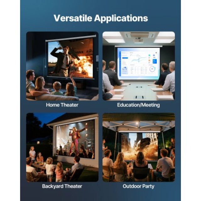 VEVOR Ηλεκτρική Οθόνη Προβολής 1080 HD 3048 mm 4:3 με Τηλεχειριστήρ...