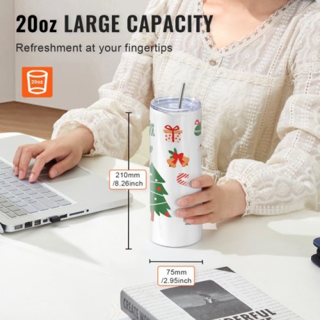 50τμχ Ισοθερμικά Ποτήρια Sublimation VEVOR 20oz, Ανοξείδωτα με Καπά...