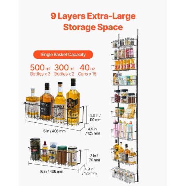 VEVOR 9-Tier Ρυθμιζόμενη Κρεμαστή Ραφιέρα Αποθήκευσης Πόρτας Παντοπωλείου MGCCJ9CHS000PMUY7V0