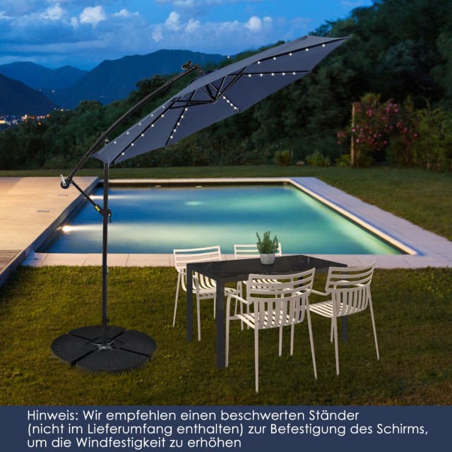 Costway Ηλιακή Ομπρέλα Κρεμαστή 300 x 250 εκ. με Φωτισμό LED και Ρυθμιζόμενη Κλίση NP11556NY