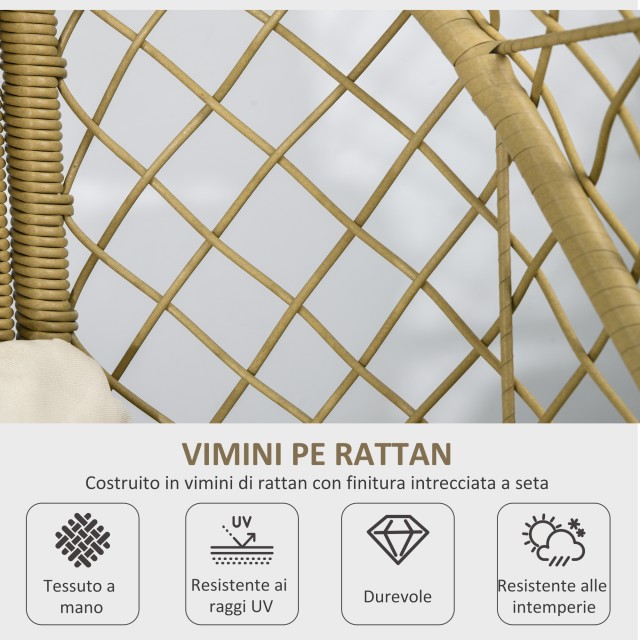 Outsunny καρέκλα κήπου σε σχήμα αυγού από PE Rattan και ατσάλι με επένδυση για κάθισμα και προσκέφαλο, 88x85x143 cm 867-188V00CW