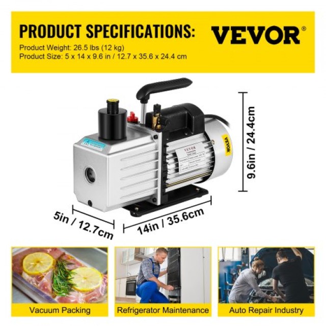 VEVOR Επαγγελματική Αντλία Κενού 8CFM Δύο Σταδίων 15Μικρόν 1HP  8CFM1HPZKB0000001V2