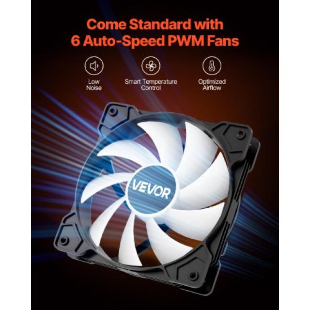 VEVOR Μεσαίο ATX Κουτί Υπολογιστή με 6 x 120 mm ARGB Ανεμιστήρες DNJXZT120MMAIKYPY001V9