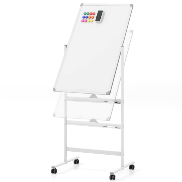 Costway Διπλής Όψης Πίνακας Whiteboard με Ρυθμιζόμενο Ύψος και Αξεσουάρ CB10563WH