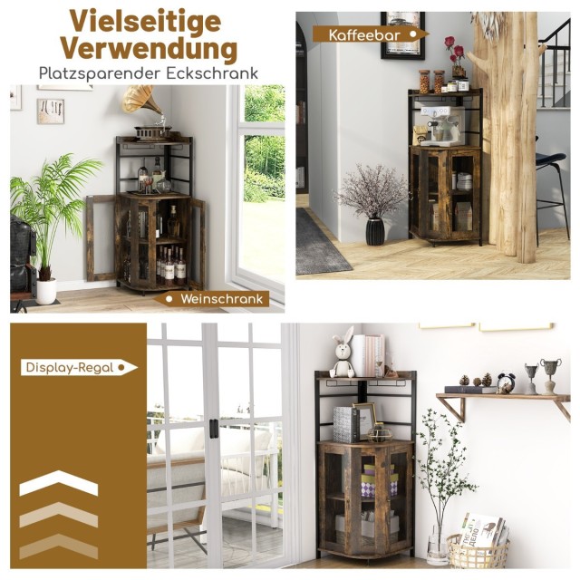 Costway Γωνιακή Μπάρα με Θήκη για Ποτήρια, Μεταλλικές Πόρτες & Ρυθμ...