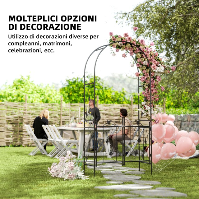 Outsunny Κήπος με Αψίδα και Πύλη, Σχάρα για Αναρριχώμενα Φυτά από Μέταλλο, 2.2x1 μ, Μαύρο 84J-048V00BK