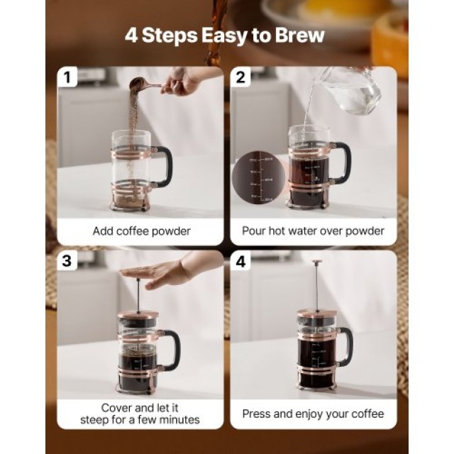 VEVOR Γαλλική Καφετιέρα Πρέσα 1L από Βοριοπυριτικό Γυαλί με Χαλκό φ... VEVOR Γαλλική Καφετιέρα Πρέσα 1L από Βοριοπυριτικό Γυαλί με Χαλκό φ...