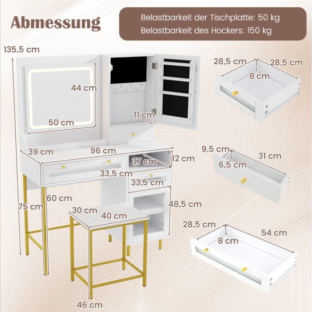 Costway Σετ Τουαλέτας Μακιγιάζ με Ενσωματωμένο Σταθμό Φόρτισης και ...