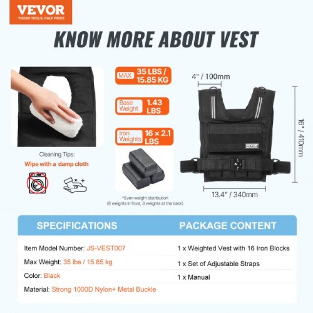 VEVOR  Ρυθμιζόμενο Γιλέκο Βάρους 35lb για Άνδρες & Γυναίκες για Προπόνηση & Τρέξιμο KDJZLKXTK35LB8PKSV0