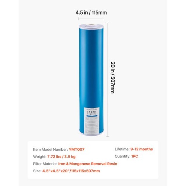 VEVOR Ανταλλακτικό Φίλτρο Νερού Οικίας 4.5 x 20 για Αφαίρεση Σιδήρο...