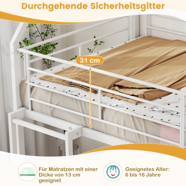 Costway Παιδική Κουκέτα-Σπιτάκι με Τσουλήθρα και Ασφαλή Κάγκελα & Σ...