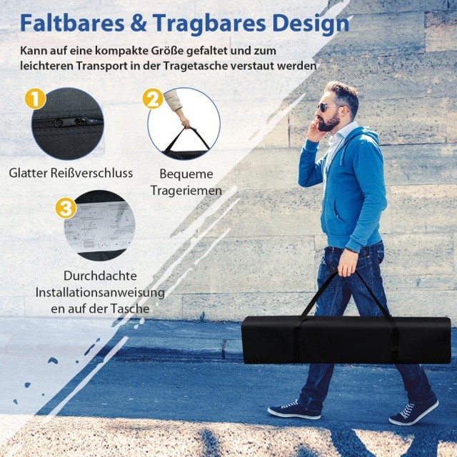 Costway  Αναδιπλούμενη Τέντα Εξωτερικού Χώρου 3x3m με Ρυθμιζόμενο Ύψος και Ανθεκτικό Υλικό για Προστασία από Ήλιο και Βροχή NP10848BL