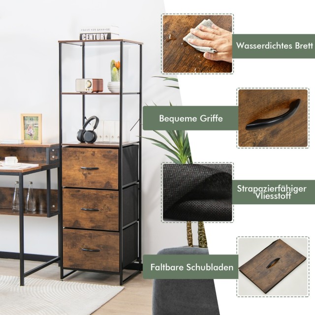 Costway Βιβλιοθήκη Standregal με Συρτάρια 43 x 39 x 156 cm Καφέ JZ1...