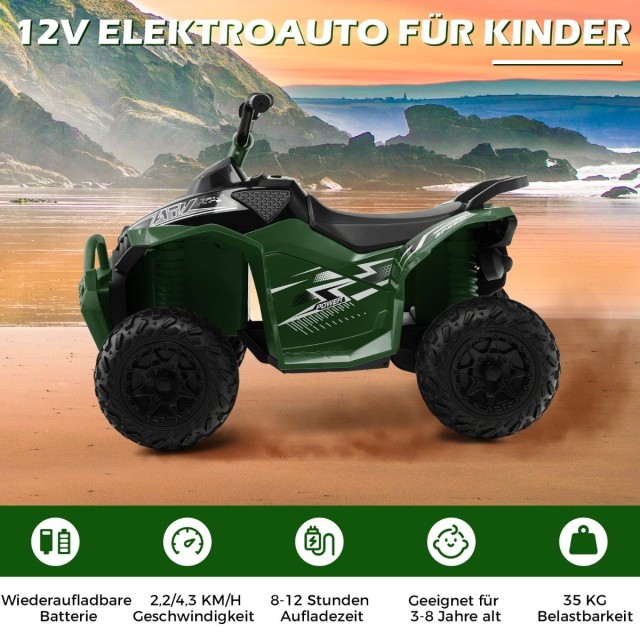 Costway  Παιδικό Quad Ηλεκτρικό Όχημα 4-8 Ετών με Ρεαλιστικό Σχεδιασμό και Διασκεδαστικές Λειτουργίες TQ10122DE-GN