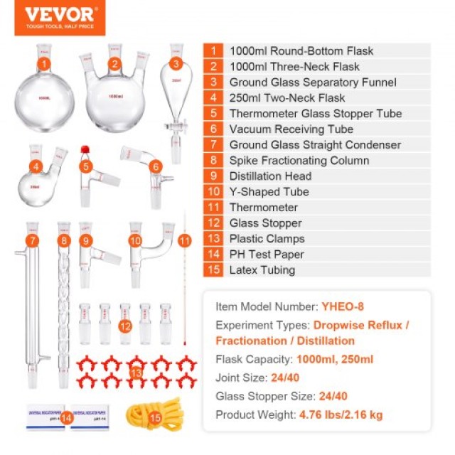 Σετ Αποστακτήρα VEVOR 1000ml με Γυάλινα Σκεύη 29 τεμ.  SYSZLTJJPWW1IZZ32V0