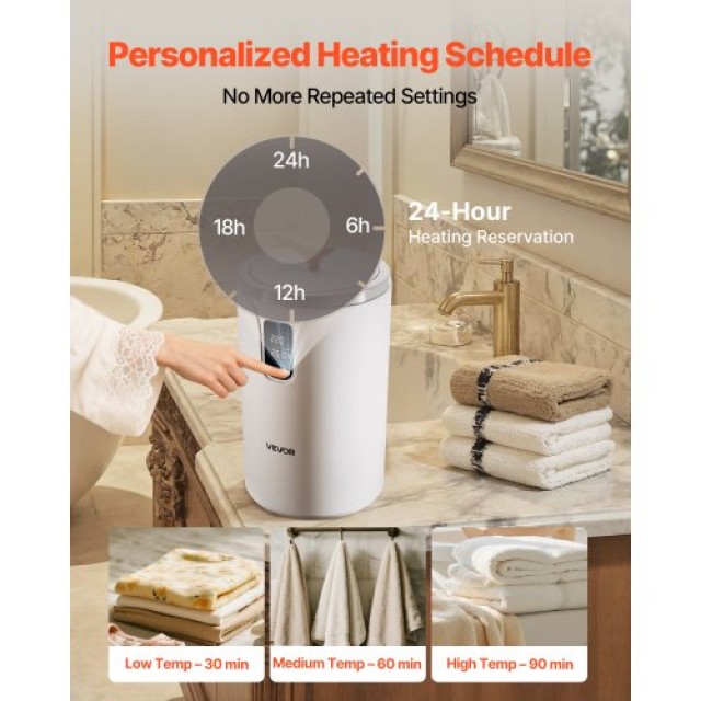 VEVOR Κάδος Θερμαντήρα Πετσετών με Οθόνη LED, Χρονοδιακόπτη & Ρυθμι...