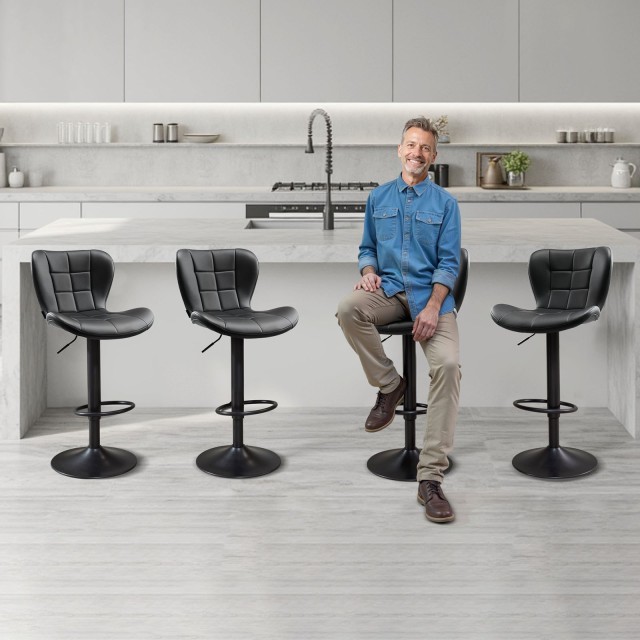 VEVOR Σετ 4 Σκαμπό Μπαρ, Πολυτελούς Σχεδιασμού, από Δερματίνη Πυκνω...