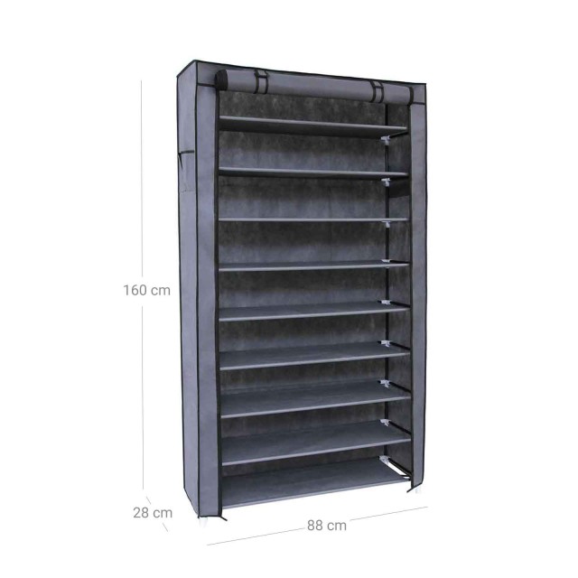 SONGMICS Υφασμάτινη Παπουτσοθήκη 10 Επιπέδων 88 x 28 x 160 cm, Γκρι...