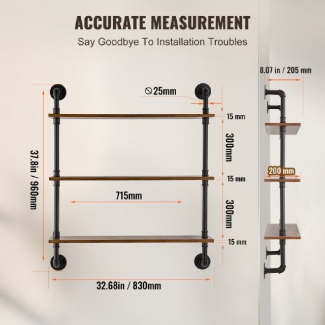 VEVOR  Ράφι Βιομηχανικού Στυλ 3 Επιπέδων 32x7.87in Τοίχου για Κουζίνα Υπνοδωμάτιο JSGZWJYGHMBH3KFG5V0