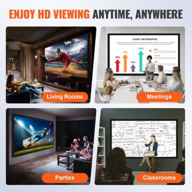 VEVOR Οθόνη Προβολής 120 16:9 4K HDTV Σταθερού Πλαισίου για Εξωτερι...