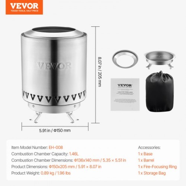 VEVOR  Μίνι Επιτραπέζιο Τζάκι 6 Ανοξείδωτο Ατσάλι Εσωτερικού/Εξωτερικού Χώρου Ασημί  ZMSHKJSYSYZTMZHBEV0