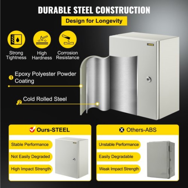 VEVOR NEMA Χαλύβδινο Κουτί 16x12x8 NEMA 4X, IP66 Αδιάβροχο & Ανθεκτικό στη Σκόνη, Εξωτερικού/Εσωτερικού Χώρου, με Πλάκα Στήριξης  DQXJSTCFS40X30X20V0