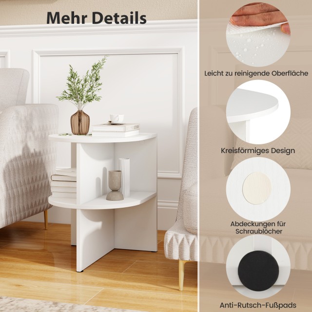 Σετ 2 Στρογγυλά Τραπέζια Σαλονιού Διπλού Επιπέδου με Ράφια, 38 x 38...