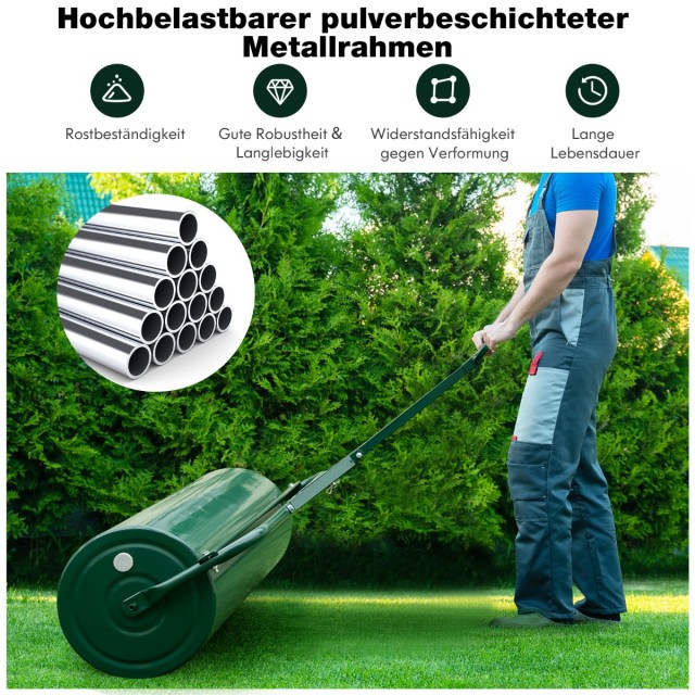 Costway Μεταλλικός Κύλινδρος Γκαζόν 113L Ø40CM με Λαβή για Νερό/Άμμ...