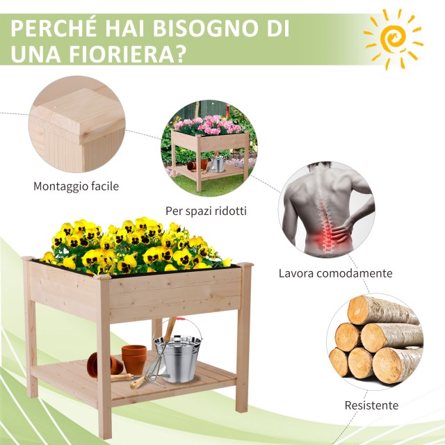 Outsunny Orto Urban Hanging Planter σε ξύλο με υφασμάτινη επένδυση, 91x91x81cm 845-241