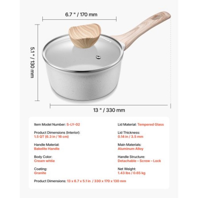 VEVOR Λευκή Κατσαρόλα 1.5QT με Αντικολλητική Επίστρωση, Γυάλινο Καπ... VEVOR Λευκή Κατσαρόλα 1.5QT με Αντικολλητική Επίστρωση, Γυάλινο Καπ...