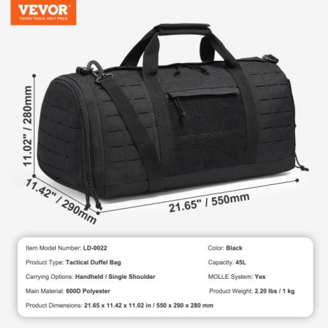 VEVOR  Τακτική Τσάντα Γυμναστηρίου 45L με Σχέδιο Molle & Θήκη Παπουτσιών ZSXLDHS45L00R8KMZV0