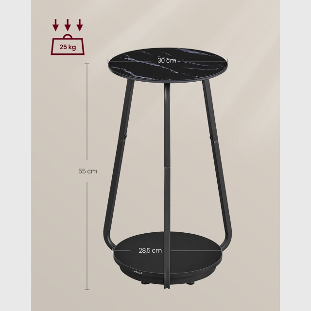 Βοηθητικό Τραπεζάκι Φ30x55cm Μαύρο Μάρμαρο LET287B58 VASAGLE