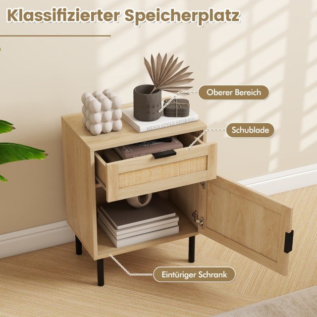 Costway Σετ 2 Κομοδίνα Rattan με Συρτάρι και Ντουλάπι 45 x 30 x 59 ...