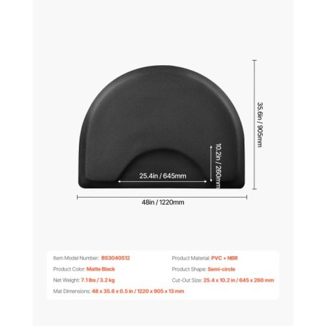 VEVOR Υπόστρωμα Σαλονιού για Κομμωτές 1220 x 905 mm Ημικυκλικό SLDB...