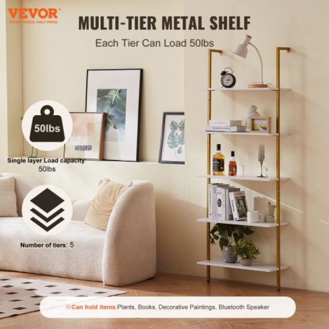 VEVOR  Ράφι Τετράγωνου Σωλήνα 5 Επιπέδων 24x11.8in Τοίχου Χρυσό Λευκό JSGZWJFGHMBJJLPOLV0