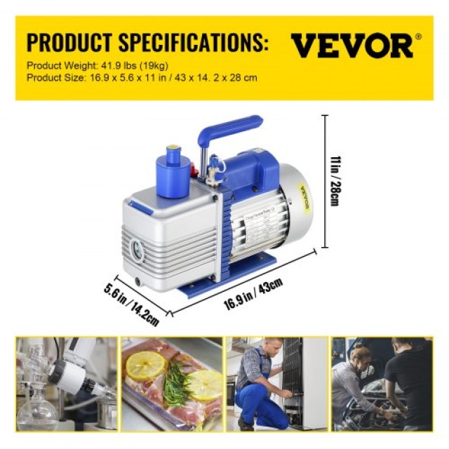 VEVOR Αντλία Κενού 10CFM 1HP Διπλού Σταδίου 220V για HVAC & Επεξεργασία Τροφίμων  QCK10CFM-220V9FSXV2