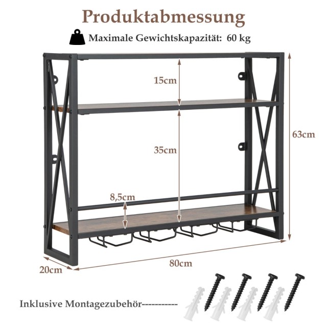 Costway Μεταλλική Ραφιέρα Κρασιού Με Γυαλοθήκη σε Βιομηχανικό Σχεδι...