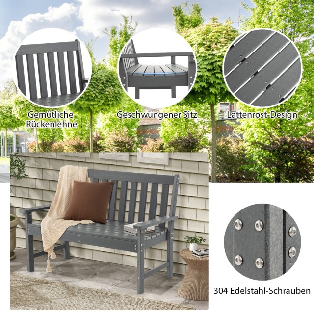 Costway  Γκρι Πάγκος Κήπου από HDPE για 2-3 άτομα 132 x 65 x 91 εκ....