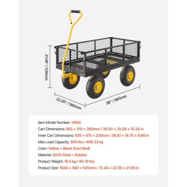 VEVOR Ατσάλινο Καρότσι Κήπου 900lb Βαρέως Τύπου με Ρόδες 10in ZXHYTCHH900L1UA7KV0