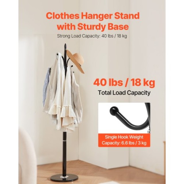 VEVOR Επιδαπέδια Κρεμάστρα με Μαρμάρινη Βάση & 6 Άγκιστρα YMJWGSJSS...