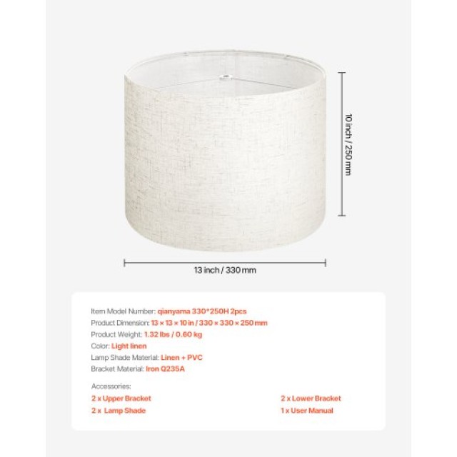 VEVOR Σετ 2 Στρογγυλά Καπέλα Λάμπας 13x13x10 εκ. Μεσαίου Μεγέθους (...