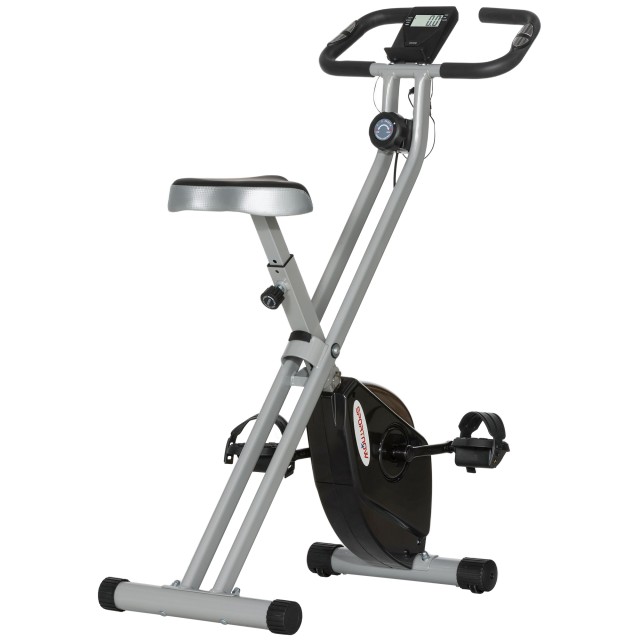 SPORTNOW Faltbarer magnetischer Heimtrainer mit 8 Stufen, LCD-Display, Rädern und verstellbarem Sattel, Grau und Schwarz A90-360V00GY
